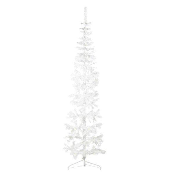 vidaXL Demi sapin de Noël artificiel mince avec support Blanc 210 cm