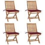 vidaXL Chaises pliables de jardin avec coussins lot de 4 Teck solide
