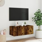 vidaXL Meuble TV mural avec lumières LED chêne fumé 80x35x31 cm