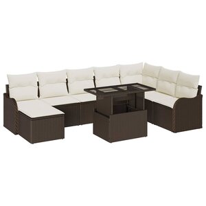 vidaXL Ensemble de canapé de jardin 9 Pièces Marron Poly rotin