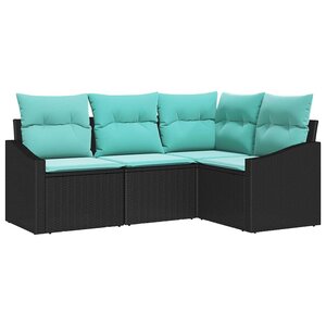vidaXL Ensemble de Canapés avec coussin 4 Pièces Noir polyrotin