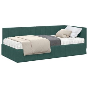 vidaXL Cadre de lit d'angle avec matelas 2 pc Vert foncé 90 x 190 cm