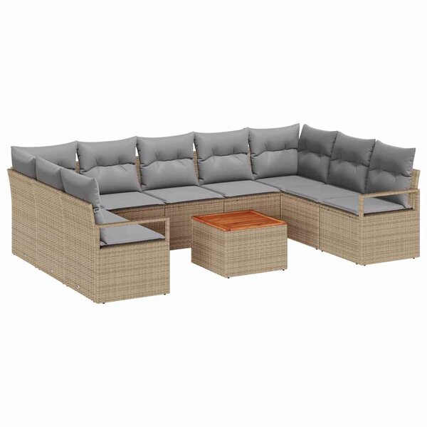 vidaXL Ensemble de canapé de jardin 10 Pièces Beige Poly rotin
