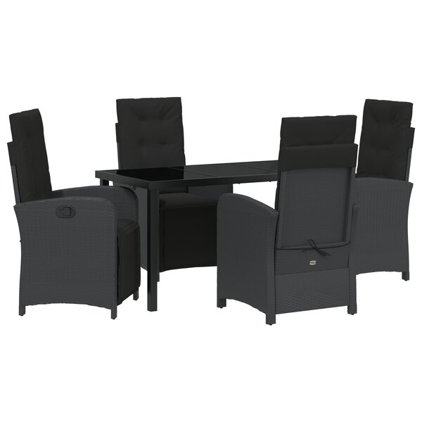 vidaXL Ensemble de Salle à Manger de Jardin 5 Pièces avec Coussins Noirs en Rattan Synthétique.