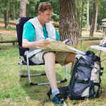 Chaise de camping pliante fauteuil de jardin pliable alu. oxford haute densité bleu marine