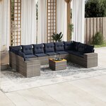 vidaXL Salon de jardin 11 Pièces avec coussins gris résine tressée