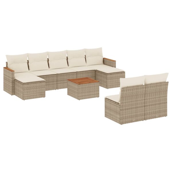 vidaXL Salon de jardin avec coussins 10 Pièces beige résine tressée