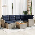 vidaXL Salon de jardin avec coussins 7 Pièces gris résine tressée