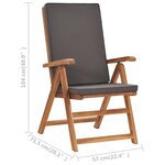 vidaXL Chaises inclinables lot de 2 avec coussins Teck solide Gris