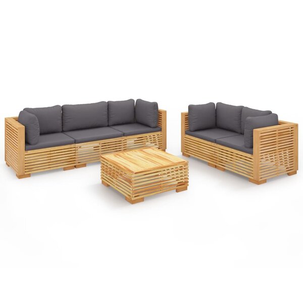 vidaXL Salon de jardin 6 Pièces avec coussins Bois de teck solide