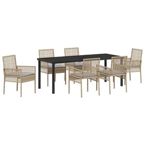 vidaXL Ensemble de salle à manger pour jardin 7 Pièces Beige Poly rotin