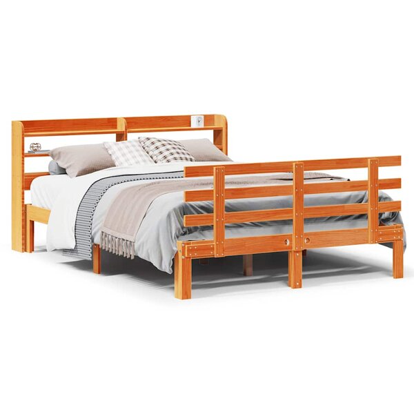 vidaXL Cadre de lit et tête de lit sans matelas cire marron 150x200 cm