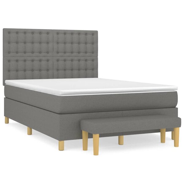 vidaXL Sommier à lattes de lit avec matelas Gris foncé 140x190cm Tissu