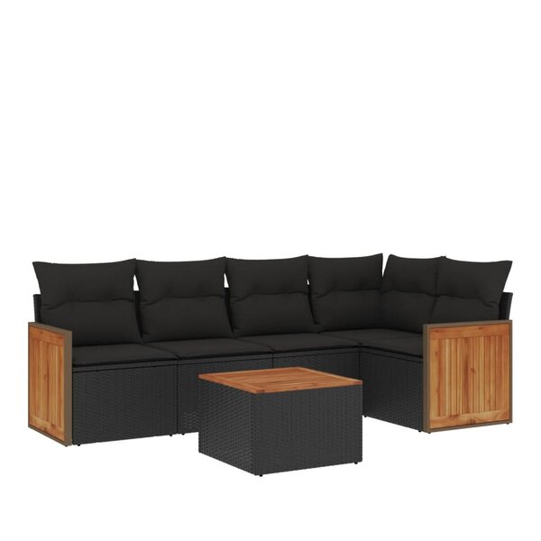 vidaXL Salon de jardin 6 Pièces avec coussins noir résine tressée