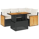 vidaXL Salon de jardin 5 Pièces avec coussins noir résine tressée acacia