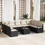 vidaXL Ensemble de canapé de jardin 10 Pièces Noir Poly rotin