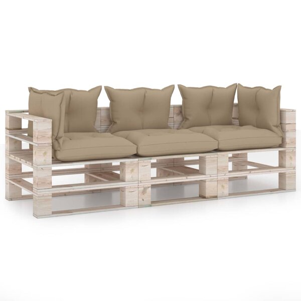 vidaXL Canapé palette de jardin 3 places et coussins bois de pin