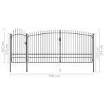 vidaXL Portail de clôture de jardin avec dessus en lance 5x2 45 m Noir
