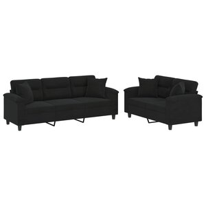 vidaXL Ensemble de canapés 2 Pièces avec coussins Noir Tissu microfibre