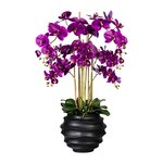 Orchidée factice 7 hampes vase résine noir h105cm d75cm mauve violet - couleur: mauve violet