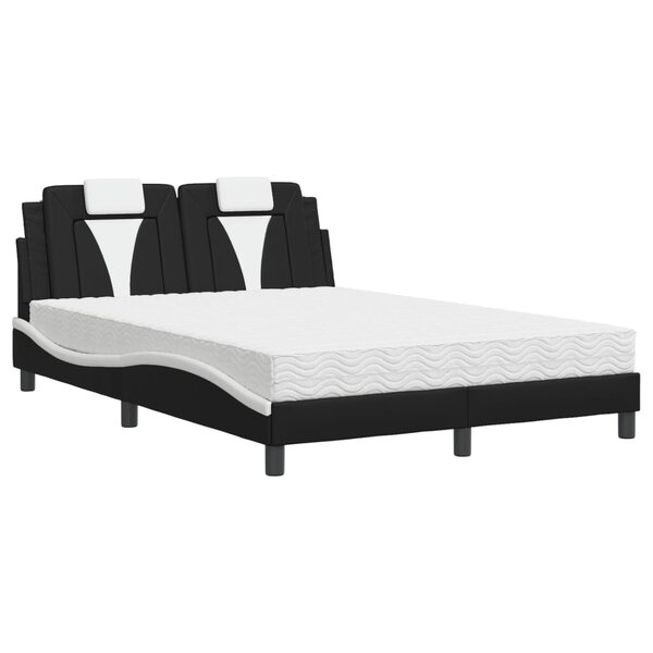 vidaXL Lit Viana avec matelas noir et blanc 140x190 cm similicuir