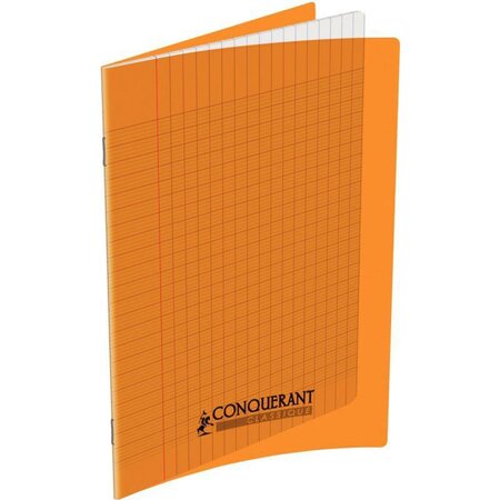 Cahier 96 pages seyès 90 g  couverture polypropylène orange  format 17 x 22 cm CONQUERANT