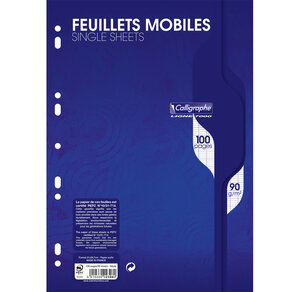 Pack 50 Feuillets mobiles (100 Pages) 21x29 7 100p séyès 90g blanc CALLIGRAPHE