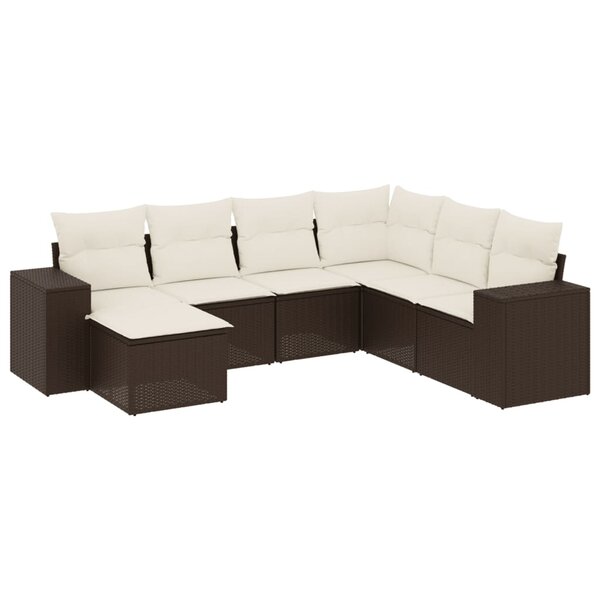 vidaXL Salon de jardin avec coussins 7 Pièces marron résine tressée