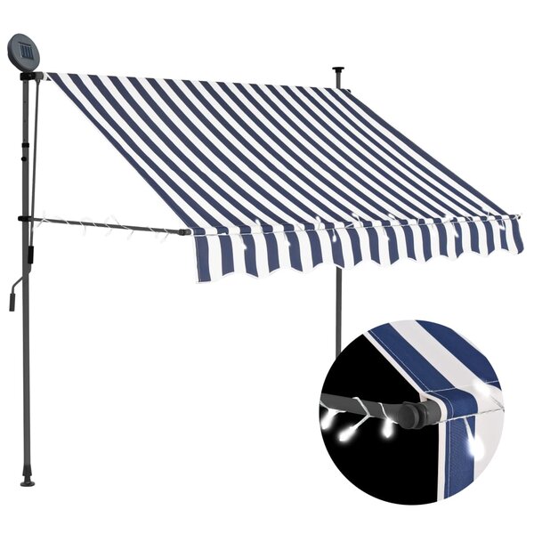 vidaXL Auvent manuel rétractable avec LED 150 cm Bleu et blanc