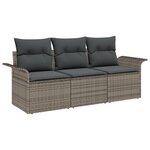 vidaXL Canapé de jardin 3 pièces avec coussins en poly rattan gris
