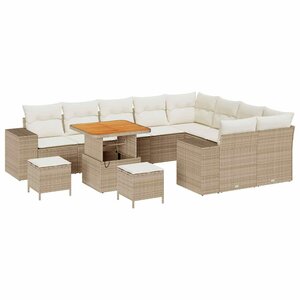 vidaXL Ensemble de canapé de jardin 12 Pièces Beige polyrotin