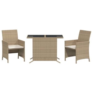 vidaXL Ensemble de bistro 3 Pièces avec coussins beige résine tressée