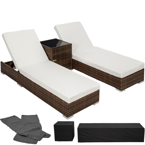 Tectake Bain de soleil duo 5 positions avec 2 sets de housses + housse de protection - marron