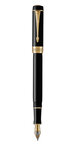 PARKER Duofold International stylo plume, Noir, attributs dorés, plume moyenne en or 18k, en écrin