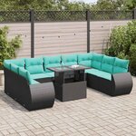 vidaXL Salon de jardin 10 Pièces avec coussins noir résine tressée acacia