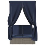 vidaXL Chaise longue double avec toit et rideaux gris résine tressée