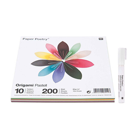 200 feuilles pour origami Pastel + Stylo colle
