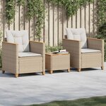 vidaXL Ensemble de bistro 3 Pièces coussins beige résine tressée acacia