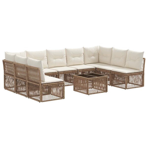 vidaXL Ensemble de canapé de jardin 10 Pièces Beige polyrotin