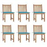 vidaXL Chaises de jardin lot de 6 avec coussins Bois de teck massif
