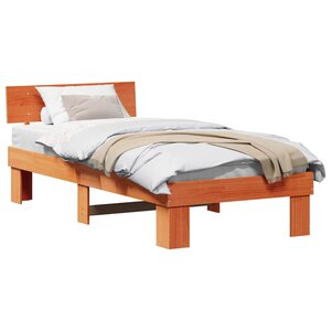 vidaXL Cadre de lit avec tête de lit Brun cire 90 x 200 cm Pin massif