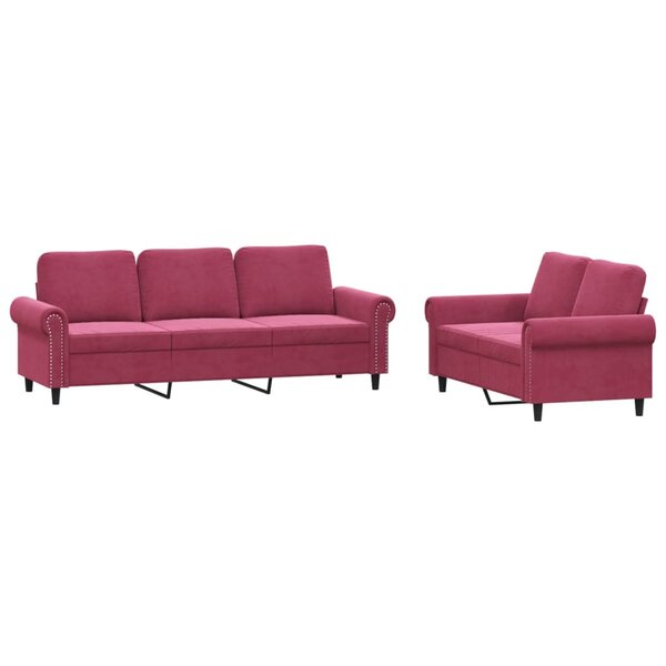 vidaXL Ensemble de canapés 2 Pièces avec coussins Rouge bordeaux Velours