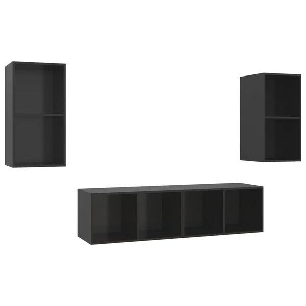 vidaXL Meubles TV muraux 4 Pièces Noir brillant Bois d'ingénierie
