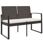 vidaXL Banc de jardin à 2 places avec coussins marron PP rotin