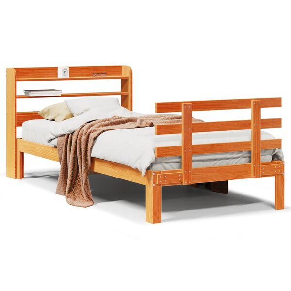 vidaXL Cadre de lit et tête de lit sans matelas cire marron 100x200 cm