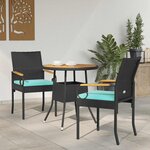 vidaXL Chaises de jardin 2 Pièces Noir et turquoise Poly Rattan et Acacia