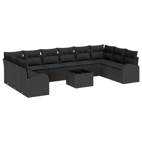 Ensemble de Canapé de Jardin de 11 Pièces avec Coussins Beiges en Poly Rattan