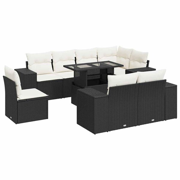 vidaXL Salon de jardin 9 Pièces avec coussins noir résine tressée