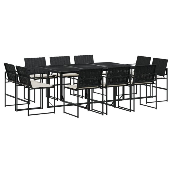 vidaXL Ensemble à manger de jardin 11 Pièces coussins noir résine tressée