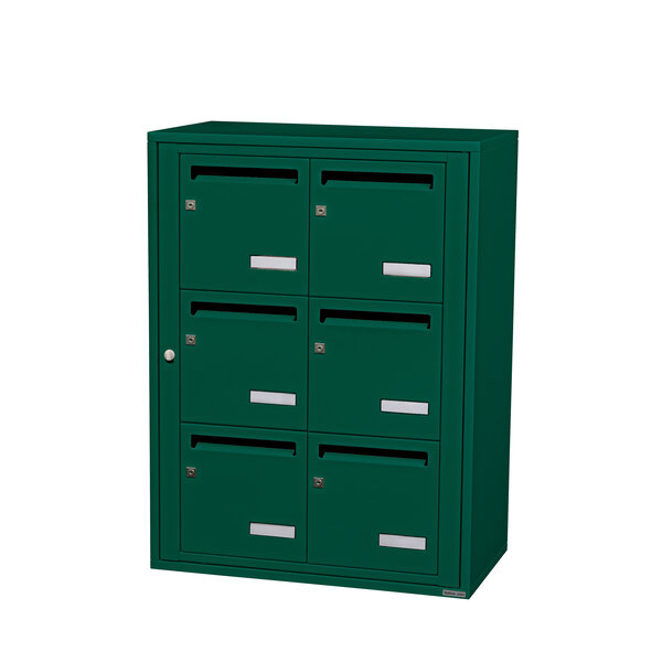 Bloc collectif Leabox 2x3  grade 3  simple face  intérieur  fixation murale  vert mousse ral 6005 finition brillante